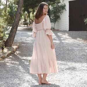 Beachwood Baby Dress Womens One Size Deia Blush Linen Smocked Maternity Peasant